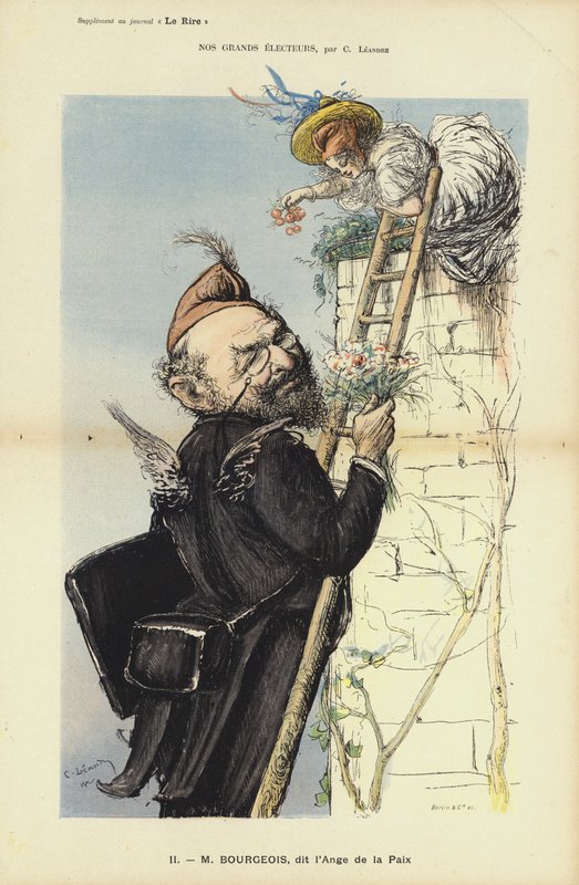 Leon Bourgeois, francouzský politik, ilustrace pro Le Rire od Charles Leandre
