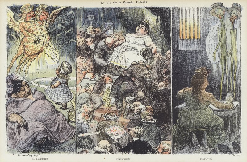 Život podvodnice Therese Humbertové. Ilustrace pro Le Rire od Charles Leandre