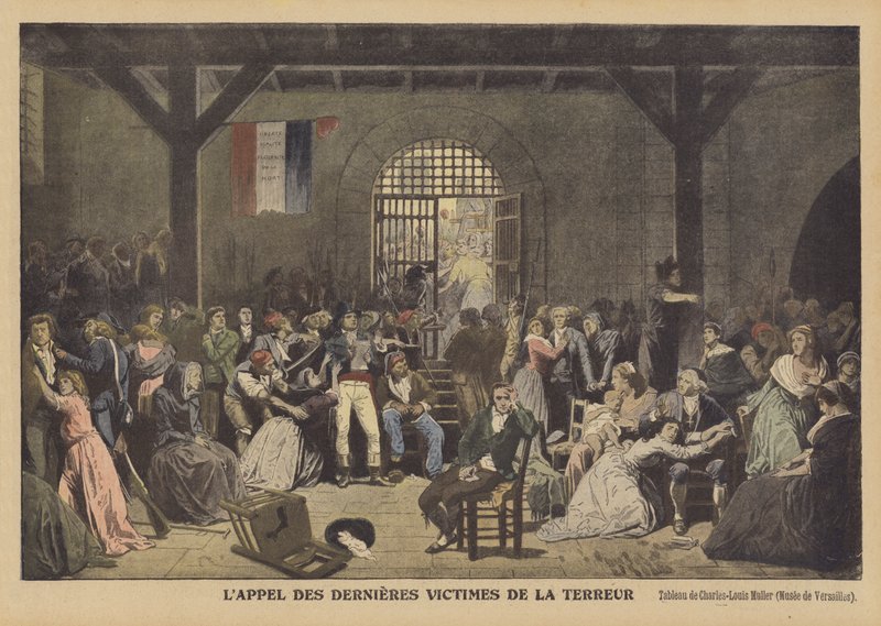 Volání posledních obětí vlády teroru ve věznici Saint-Lazare Lappel des dernieres oběti de la Terreur od Charles Louis Lucien Muller