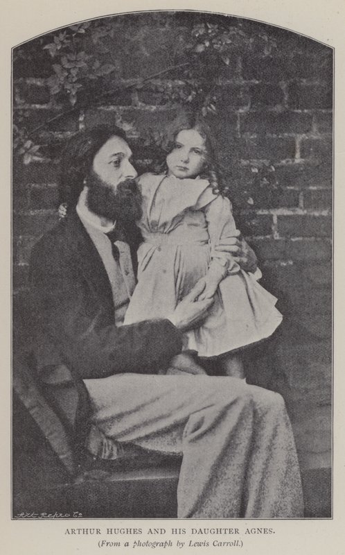 Arthur Hughes a jeho dcera Agnes (černobílá fotografie) od Charles Lutwidge Dodgson