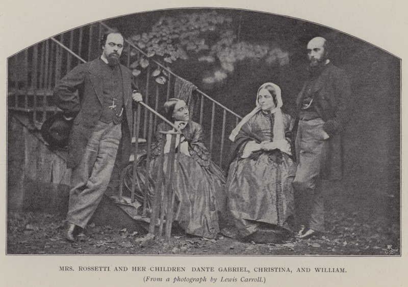 Paní Rossetti a její děti Dante Gabriel, Christina a William (černobílá fotografie) od Charles Lutwidge Dodgson