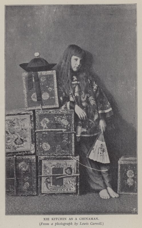 Xie Kitchin jako Číňan (černobílá fotografie) od Charles Lutwidge Dodgson