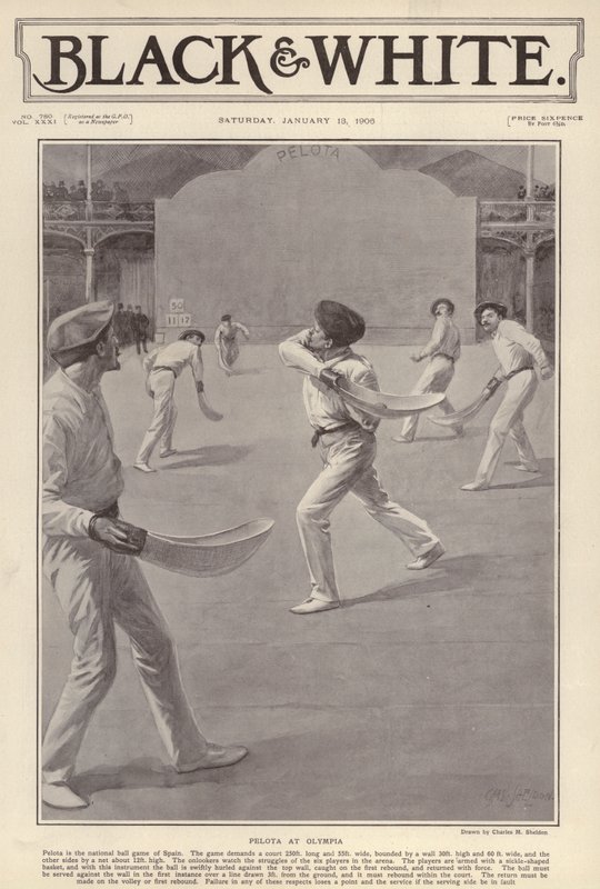 Baskický sport pelota se hraje v Olympii v Londýně (litho) od Charles Mills (after) Sheldon
