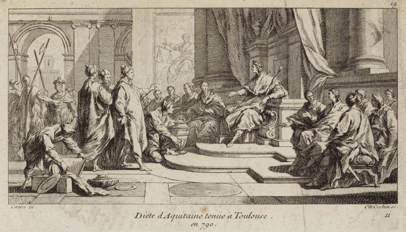 Diet of Aquitaine se konal v Toulouse, 790 (rytina) od Charles Nicolas II Cochin