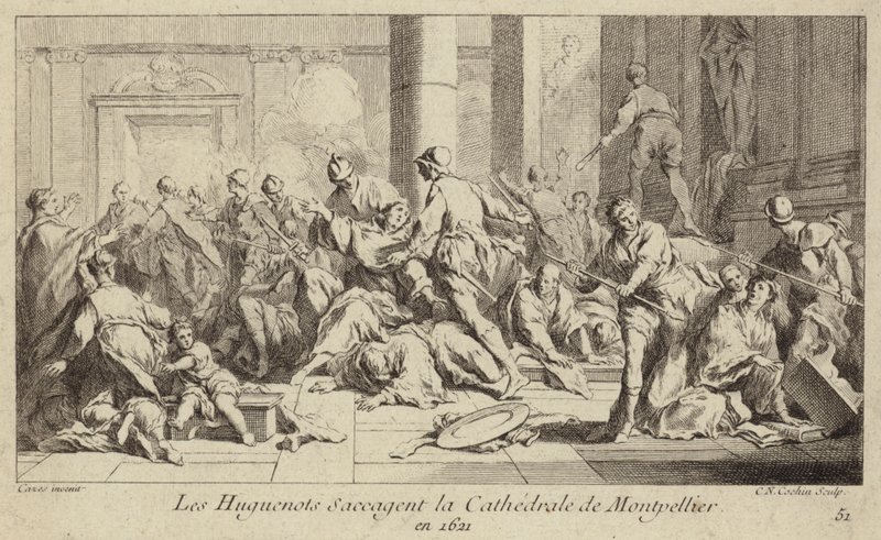 Hugenoti vyplenili katedrálu v Montpellier, Francie, 1621 od Charles Nicolas II Cochin