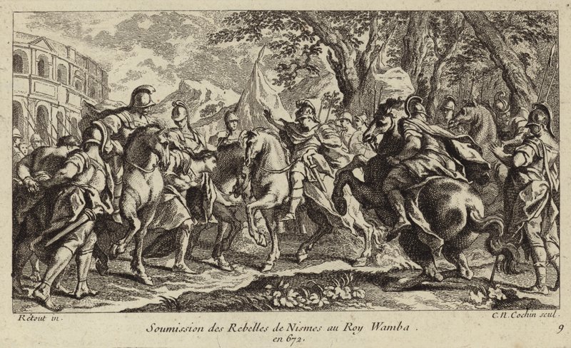 Podřízení rebelů z Nimes Wambě, králi Vizigótů, 672 od Charles Nicolas II Cochin