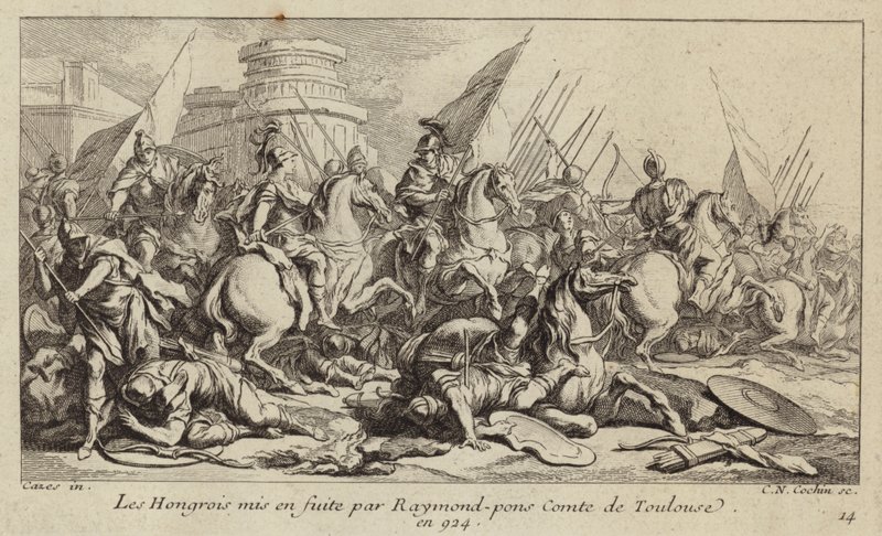 Maďarská armáda dala na útěk Raymond Pons, hrabě z Toulouse, 924 (rytina) od Charles Nicolas II Cochin