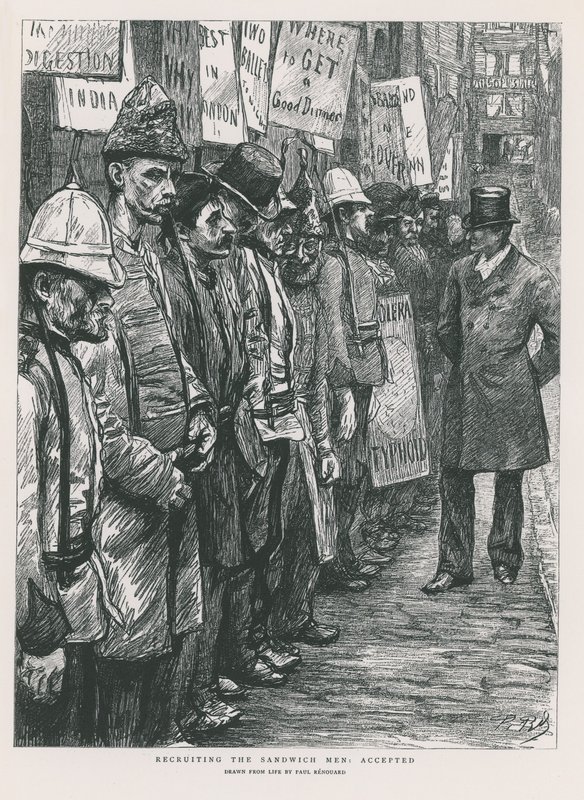 Recruiting the Sandwich Men (rytina) od Charles Paul Renouard