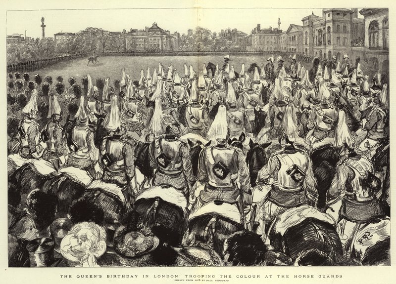 Narozeniny královny v Londýně, trooping Color u Horse Guards od Charles Paul Renouard