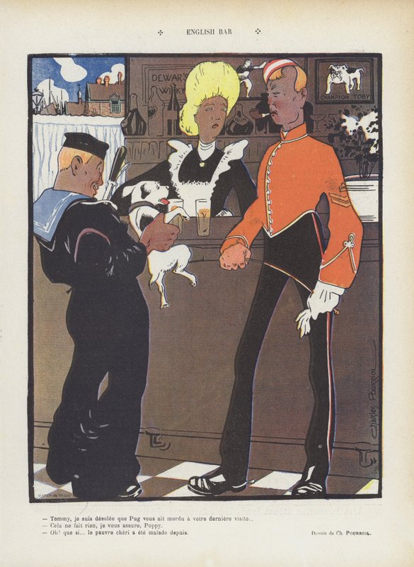 anglický bar. Ilustrace pro Le Rire (barevné lito) od Charles Pourriol