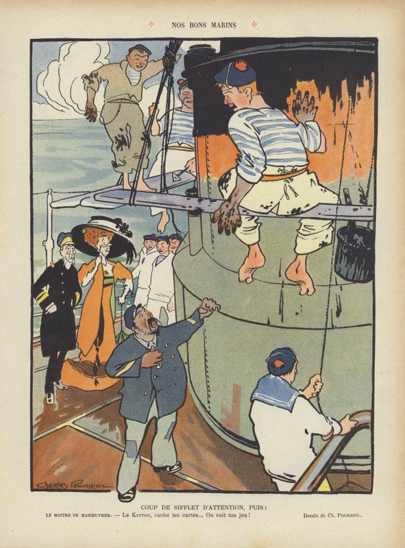 Naši dobří námořníci. Ilustrace pro Le Rire (barevné lito) od Charles Pourriol