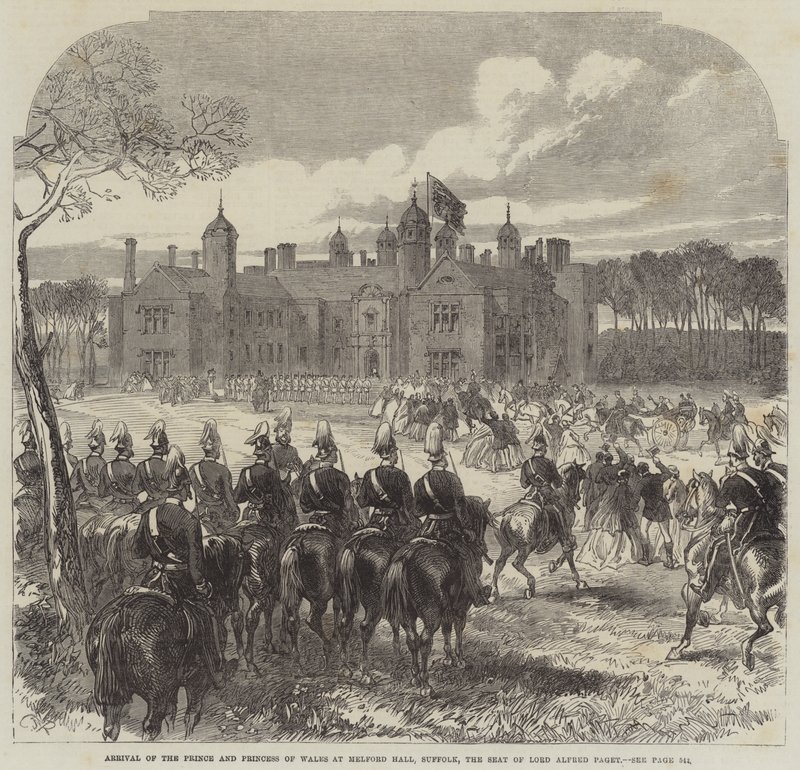 Příjezd prince a princezny z Walesu do Melford Hall, Suffolk, sídlo lorda Alfreda Pageta od Sir John Charles Robinson