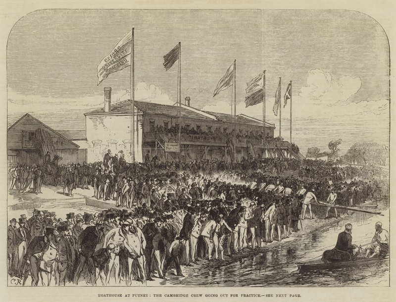 Boathouse v Putney, posádka Cambridge chodí na trénink od Sir John Charles Robinson