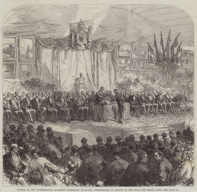 Ukončení mezinárodní námořní výstavy v Havru, předání cen v Salon des Beaux Arts od Sir John Charles Robinson