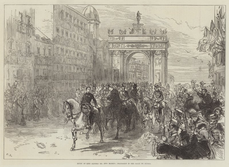 Vstup krále Alfonsa XII. do Madridu, procesí v Calle de Alcala od Sir John Charles Robinson