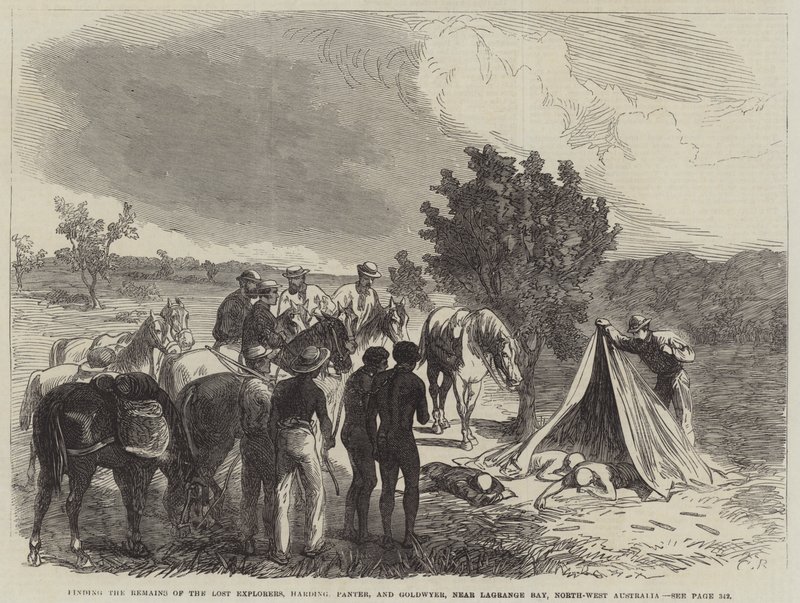 Hledání pozůstatků ztracených průzkumníků, Hardinga, Pantera a Goldwyera, poblíž Lagrange Bay, severozápadní Austrálie od Sir John Charles Robinson