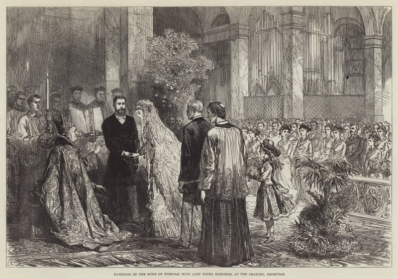 Sňatek vévody z Norfolku s lady Florou Hastingsovou v oratoriu v Bromptonu od Sir John Charles Robinson