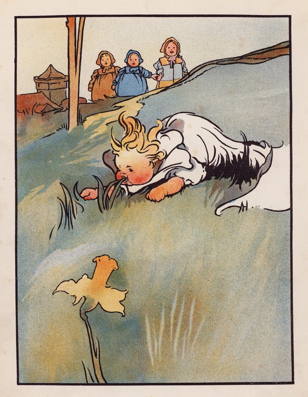 Nesmysl: Dítě okusující trávu (barevná litografie) od Charles Robinson