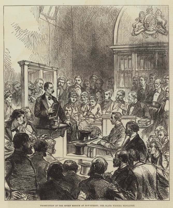 Prosecution of the Spirit Medium at Bow-Street, vysvětlil list Slate Writing od Sir John Charles Robinson