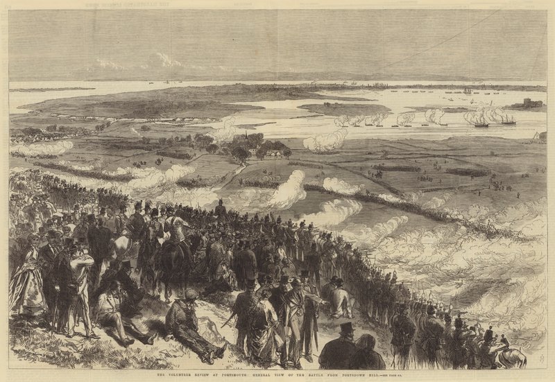 The Volunteer Review v Portsmouthu, Celkový pohled na bitvu z Portsdown Hill od Sir John Charles Robinson