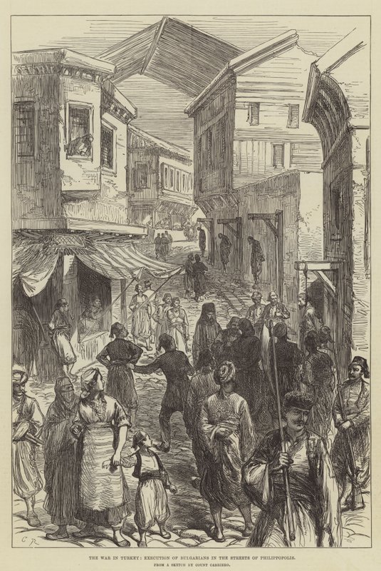 Válka v Turecku, popravy Bulharů v ulicích Filipopolis od Sir John Charles Robinson