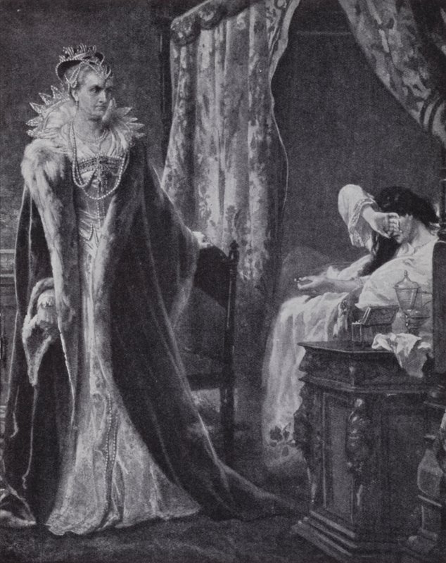 Hraběnka z Nottinghamu vrací prsten hraběte z Essexu královně Alžbětě I., ale příliš pozdě na to, aby ho zachránila před popravou (litho) od Charles Soubre