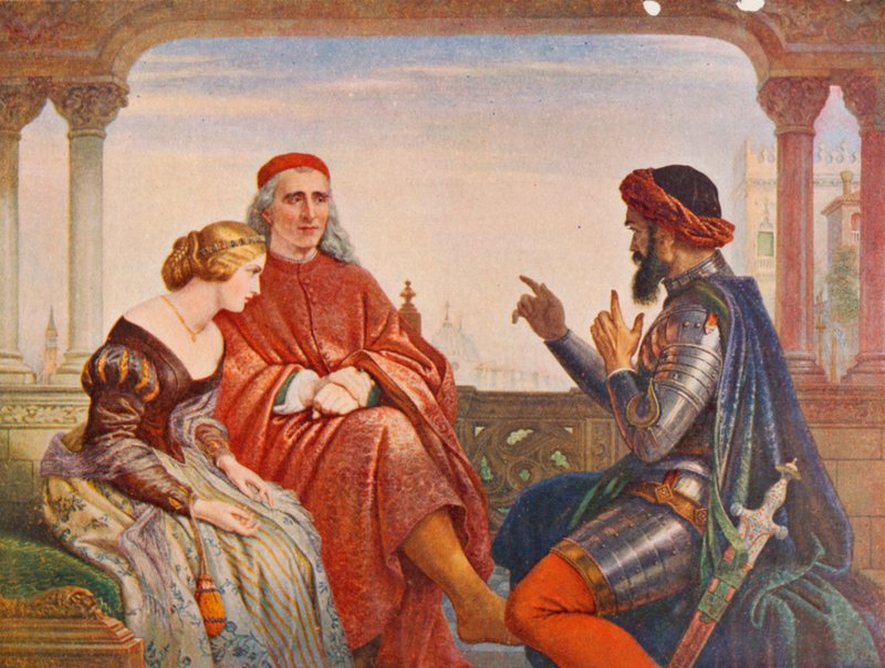 Shakespeare: The Wooing of Desdemona, Othello, Act I, Scéna 3 (barevné lito) od Charles West (after) Cope