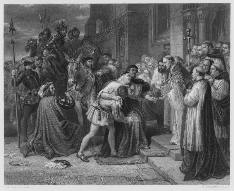 Wolsey v Leicester Abbey, z obrázku v královské sbírce (rytina) od Charles West (after) Cope