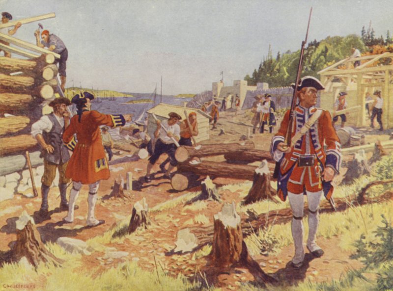 Založení Halifaxu (barevné lito) od Charles William (after) Jefferys