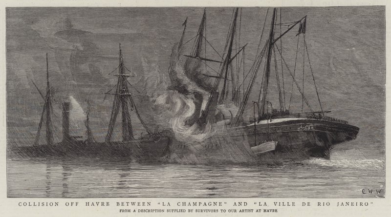 Srážka u Havru mezi La Champagne a La Ville de Rio Janeiro od Charles William Wyllie