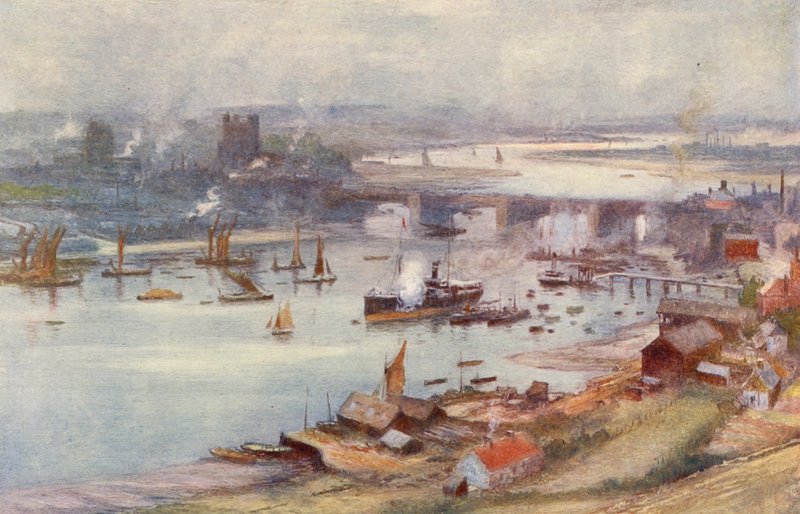 Rochester a Medway (barevná litografie) od Charles William Wyllie