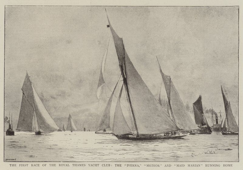 První závod Royal Thames Yacht Club, Iverna, Meteor a Maid Marian běží domů od Charles William Wyllie