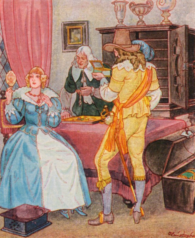 Besuch Beim Juwelier / Návštěva u klenotníka (barevná litografie) od Christophe (1856 1945)