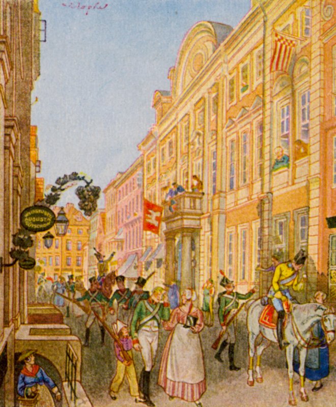 Hamburger Burgerwehr / Hamburská domobrana (barevná litografie) od Christophe (1856-1945)