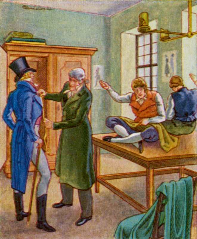 Herrenschneider / Pánský krejčí (barevná litografie) od Christophe (1856 1945)