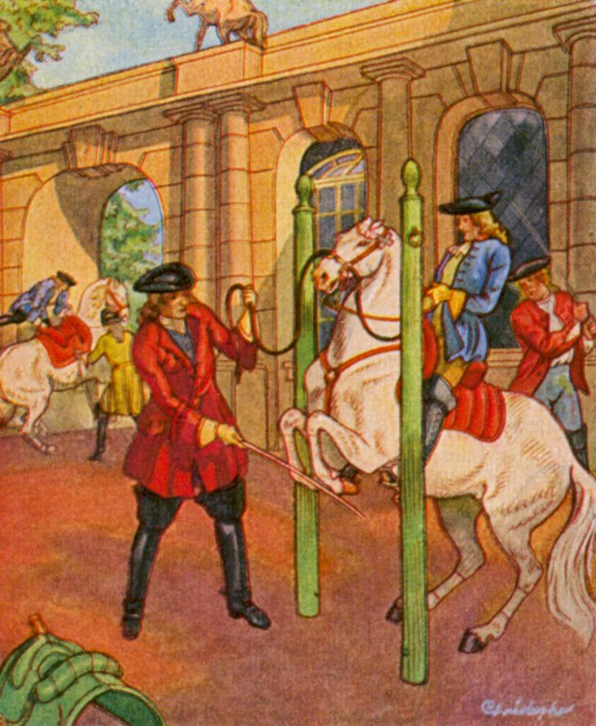 Reitschule / Jezdecká škola (barevná litografie) od Christophe (1856 1945)