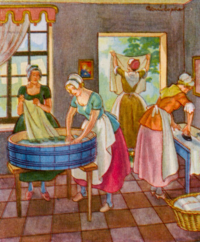 Wascherin Und Platterin / Pračka a talíř (barevná litografie) od Christophe (1856 1945)