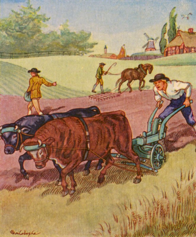 Bauer Am Pflug / Sedlák u pluhu (barevná litografie) od Christophe (1856 1945)