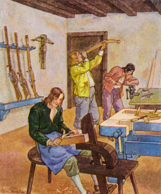 Bushmaker / Buchsenmacher (barevná litografie) od Christophe (1856 1945)