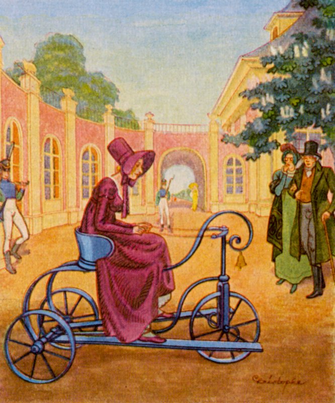 Draisinenfahren / Řízení ručního vozu (barevná litografie) od Christophe (1856 1945)