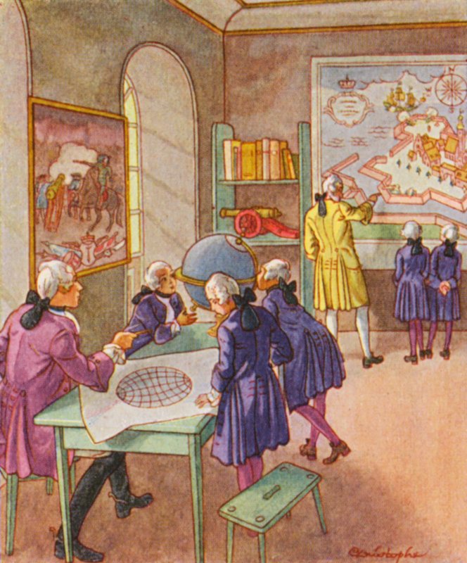 Kriegsschule / Válečná škola (barevná litografie) od Christophe (1856 1945)