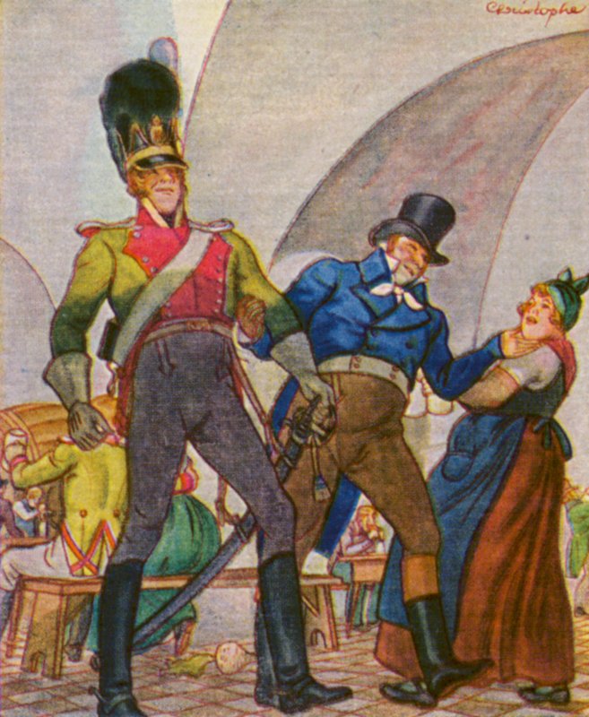 Munchener Bierkeller / Mnichovská pivnice (barevná litografie) od Christophe (1856 1945)
