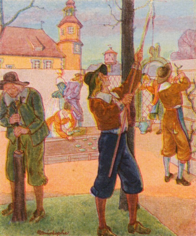 Obstbaumzucht / Pěstování ovocných stromů (barevná litografie) od Christophe (1856 1945)