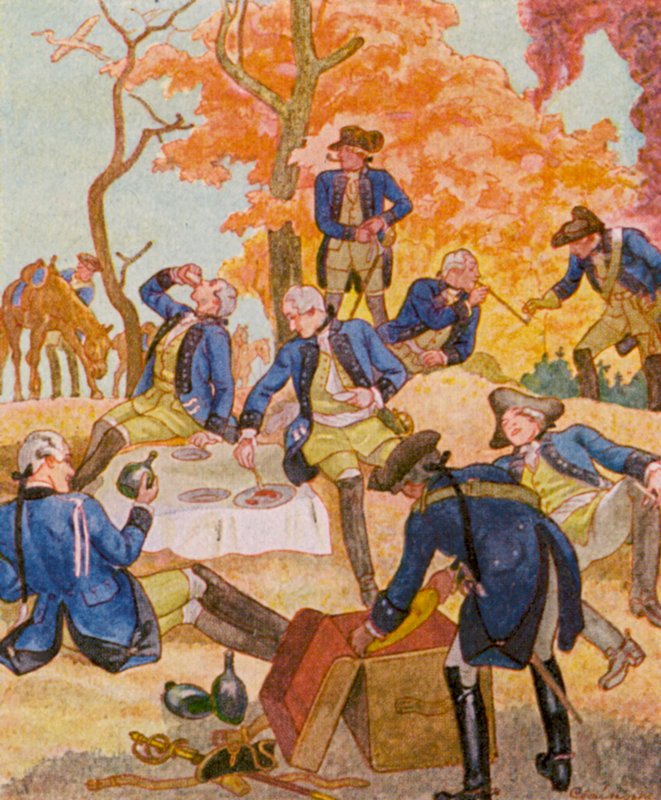 Offiziers-Picknick / Důstojnický piknik (barevná litografie) od Christophe (1856 1945)