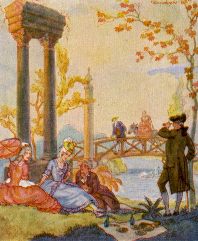 Park Mit Ruine / Park s ruinami (barevná litografie) od Christophe (1856 1945)