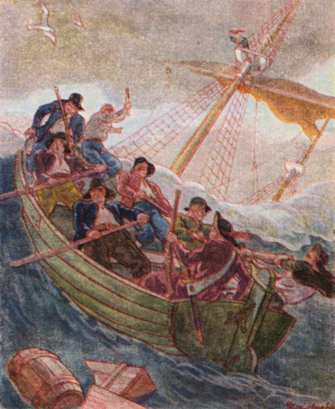 Piraten In Seenot / Piráti v nouzi (barevná litografie) od Christophe (1856 1945)