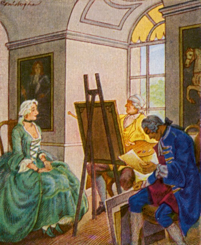 Portratsitzung Im Schloss / Portrét na zámku (barevná litografie) od Christophe (1856 1945)