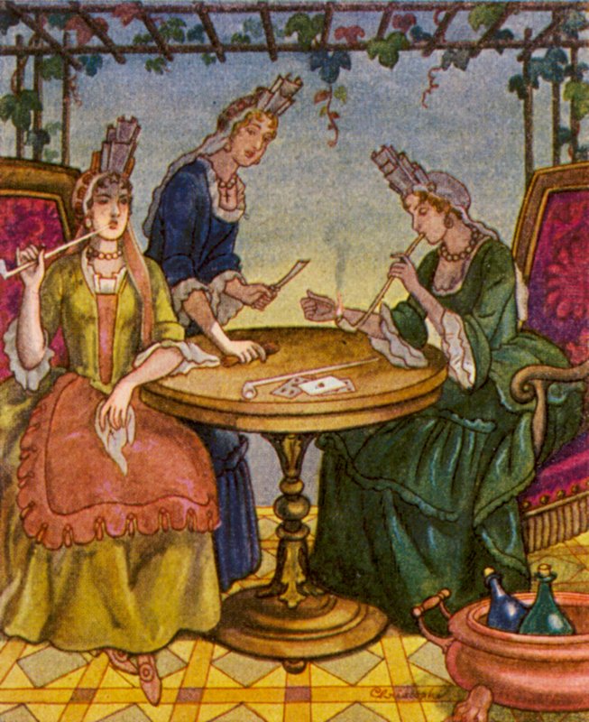 Raucherinnen / Kuřáci (barevná litografie) od Christophe (1856 1945)