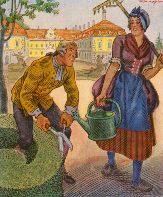 Schlossgartner / Zámecký zahradník (barevná litografie) od Christophe (1856 1945)