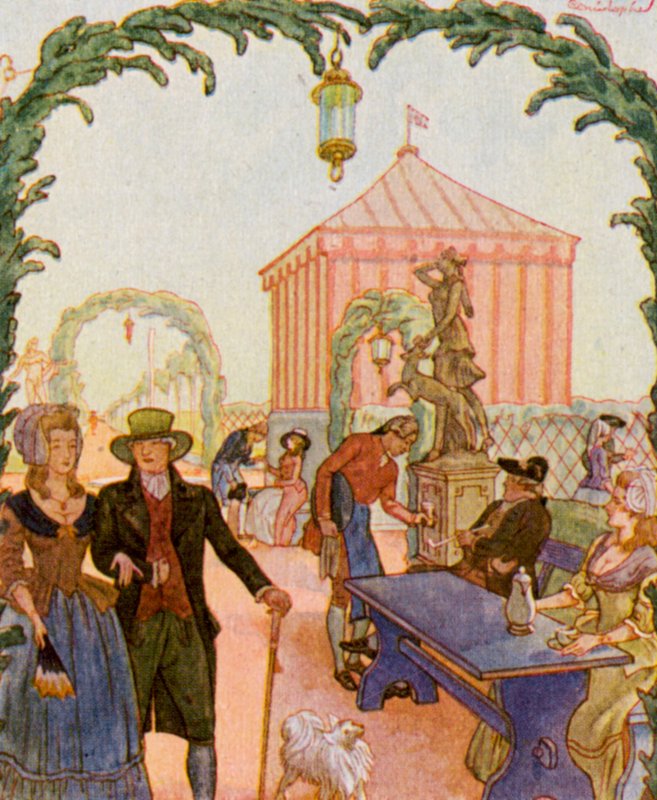 Schmausengarten Vor Nurnberg / Slavnostní zahrada před Norimberkem (barevná litografie) od Christophe (1856 1945)